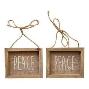 Rustic Wood Peace Ornaments set of 2 (5”x4”)